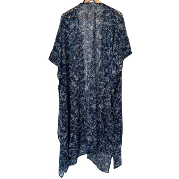 LC Lauren Conrad NEW Sheer Ruana Duster Extra Long ONE SIZE Blue Floral Casual - Picture 10 of 11